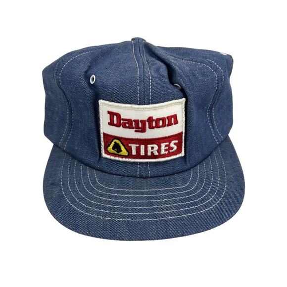 Vintage Denim Dayton Tires Patch Jean Snapback Hat by Swingster - Picture 1 of 5